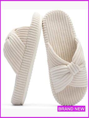 Corduroy Bow Crossbands Slippers Memory Foam Comfy House Shoes Lightweight